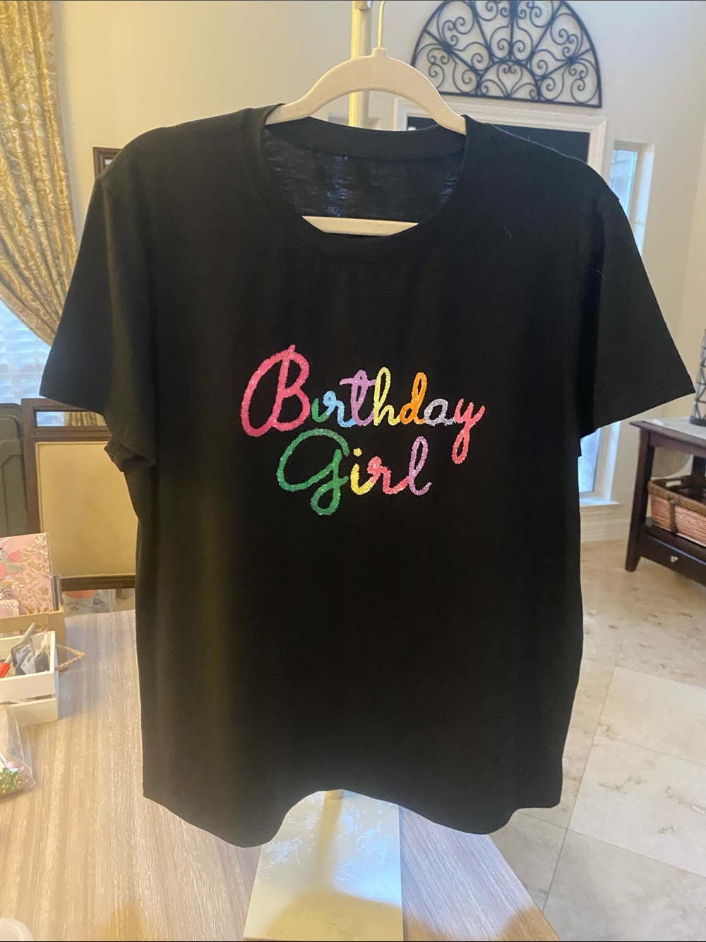 Birthday women Black T-Shirt with Multicolor Script